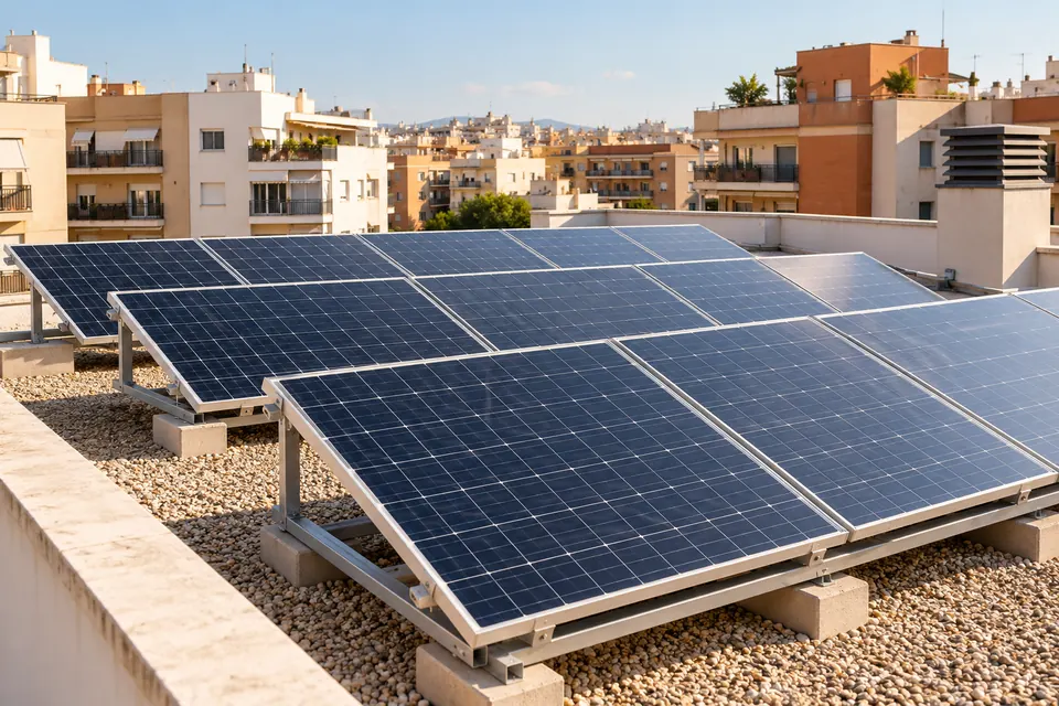 Paneles fotovoltaicos sobre la cubierta de un edificio de viviendas